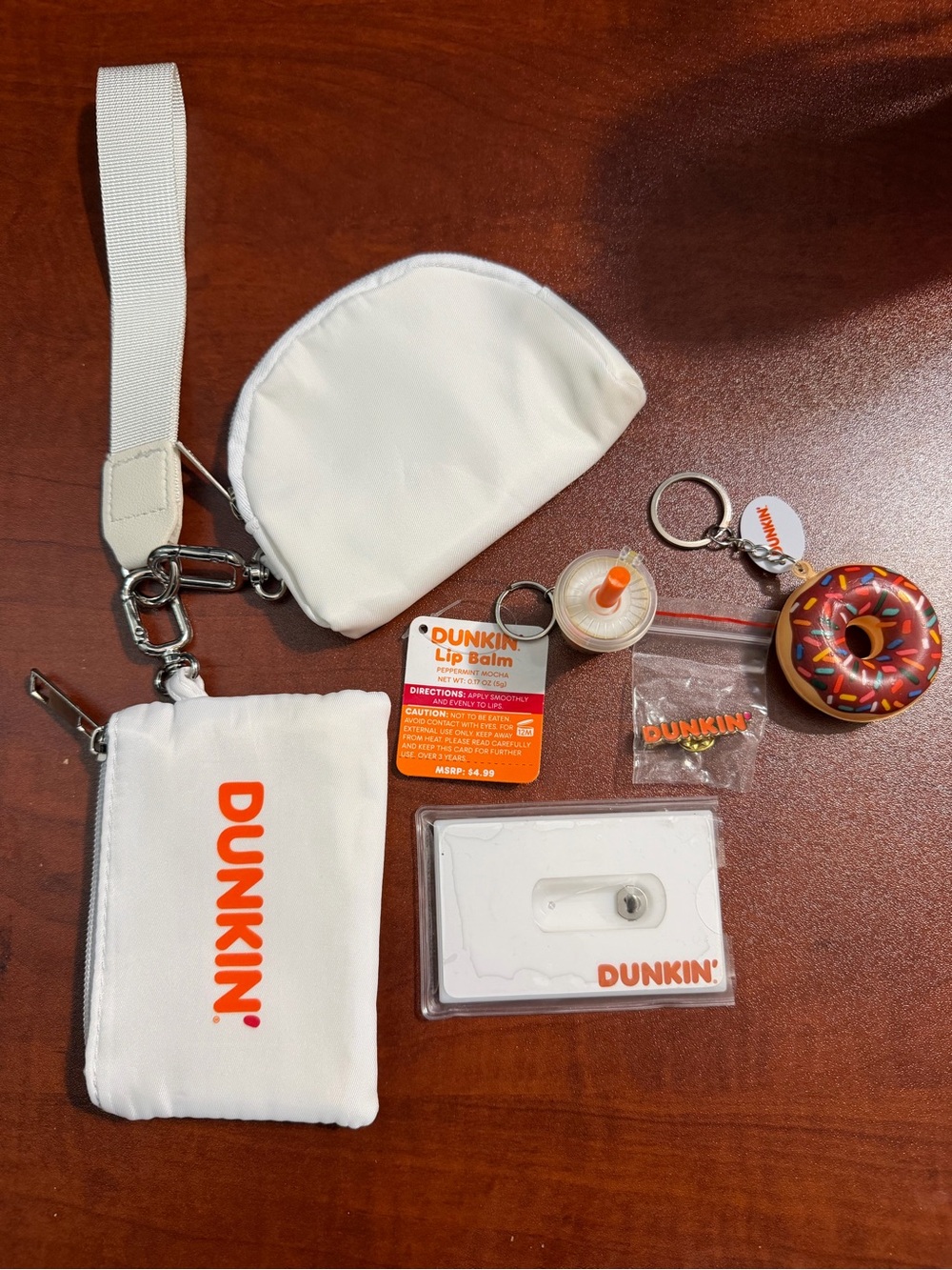 NWT Dunkin' Donuts Merch Set & Keychain Pouch Bundle – Floss, Lip Balm, Keychain